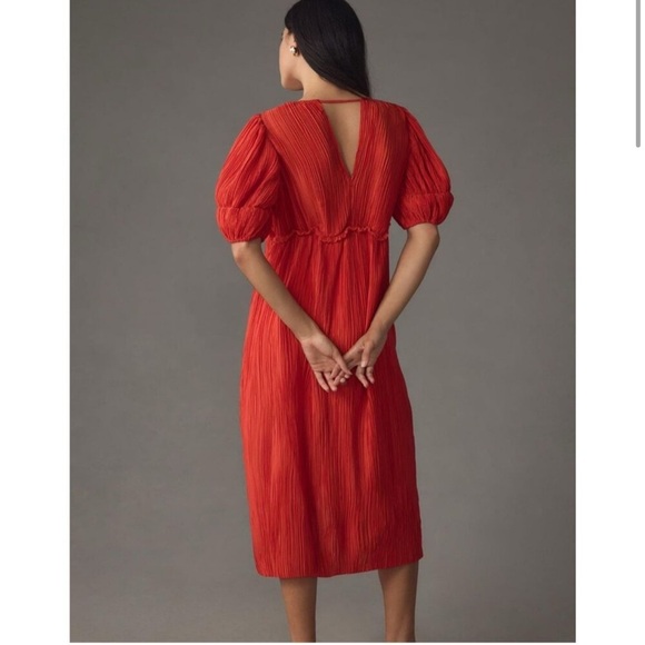 By Anthropologie NWT V-Neck Pleated Slim Midi Dress - Picture 2 of 8